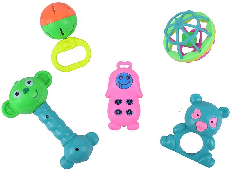 Galactic plastic Shake and Grab Ball Baby Rattles Indian Baby rattle toy multicolor 5 pc