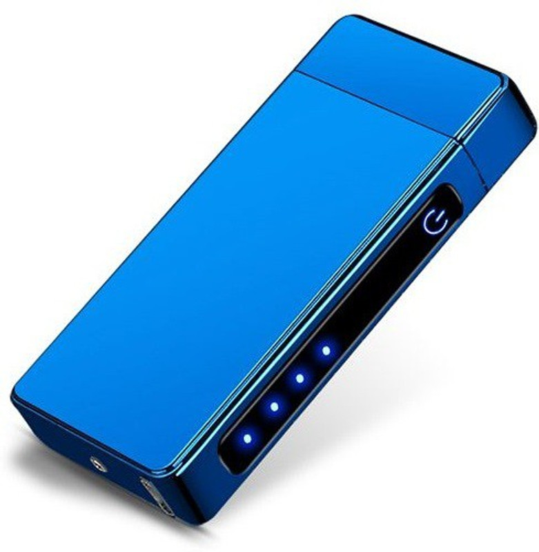 Kingdom Plasma Fire Coil Double Arc With 4 LED Color Battery Indication & Heavy Metal Body | Micro USB Charging Cable Cigarette Lighter(Blue)