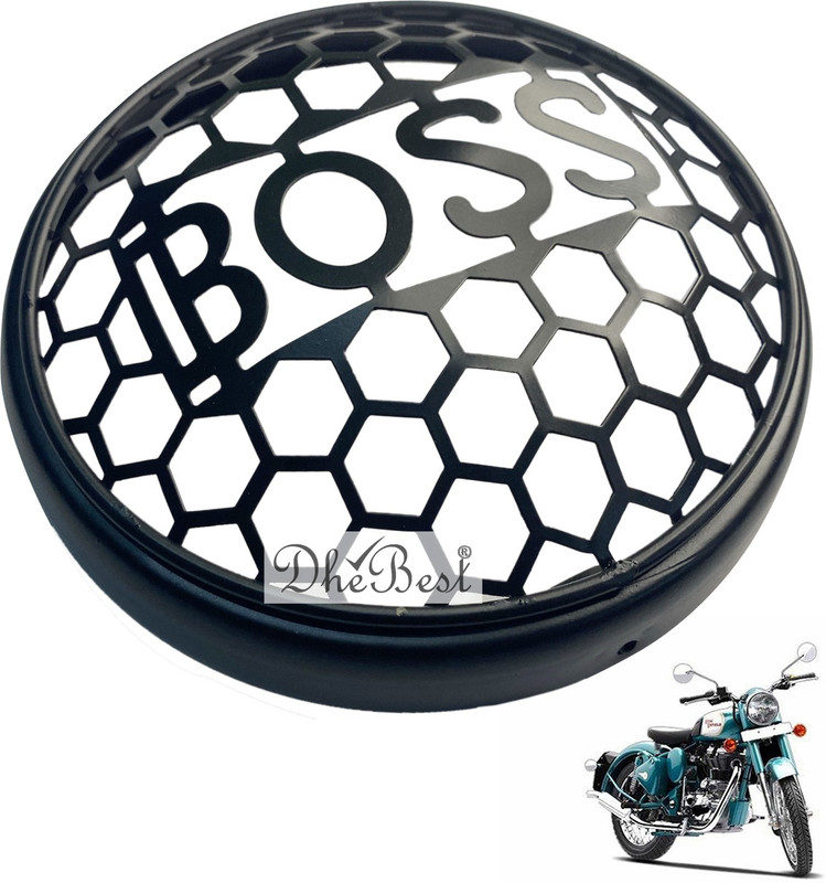 Dhe Best Head Light Grill/Protector with Inner Ring Metal Black For Classic Desert Storm Bike Headlight Grill(Black)
