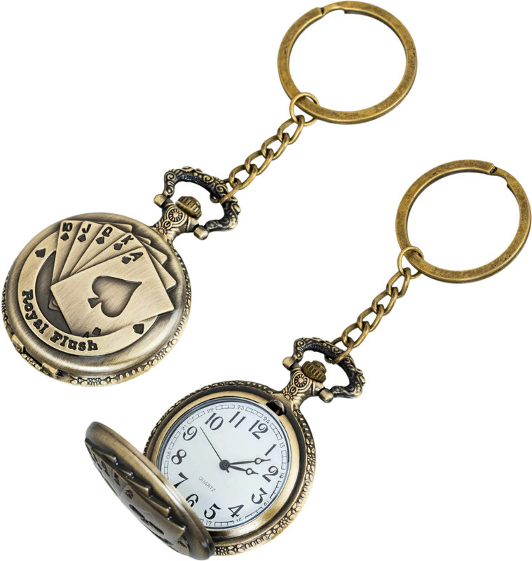 GT Gala Time Premium Vintage Playing Card Theme Designer Gandhi Style Antique Pocket Watch Key Chain Royal Flush Stainless Steel Pocket Watch Chain