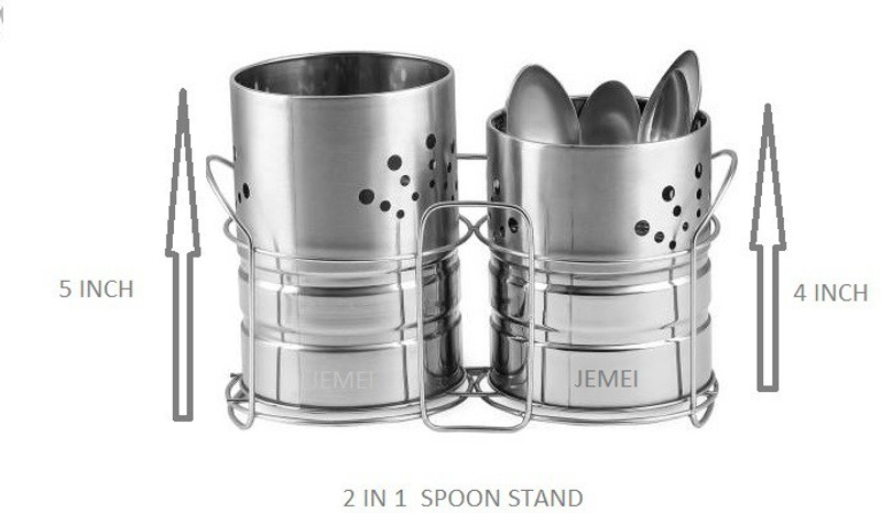 JEMEI 1 Stainless Steel Duo Spoon Holder & Stand | Cutlery Holder with Stand Foil Holder