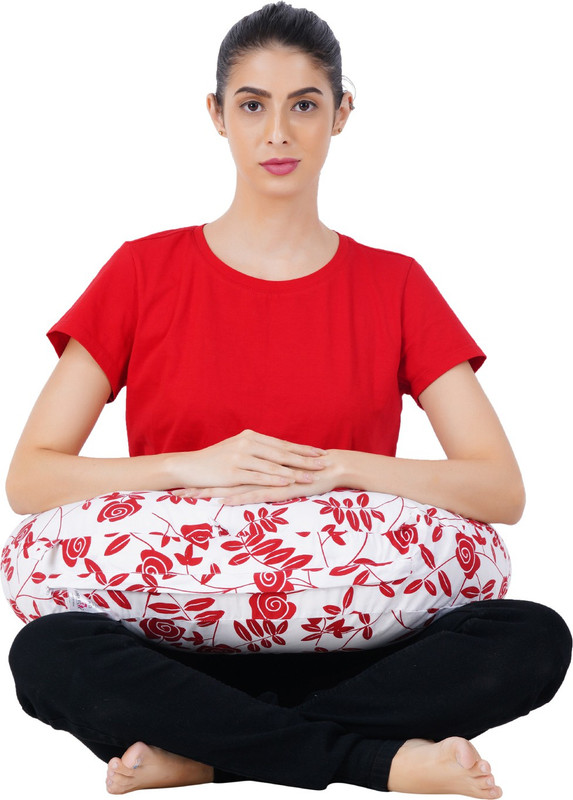 BABYFLYi Soft Cotton Feeding Apron with Cora Pillow & Cover- Red Colour ( Floral Design) Feeding Cloak(Red)