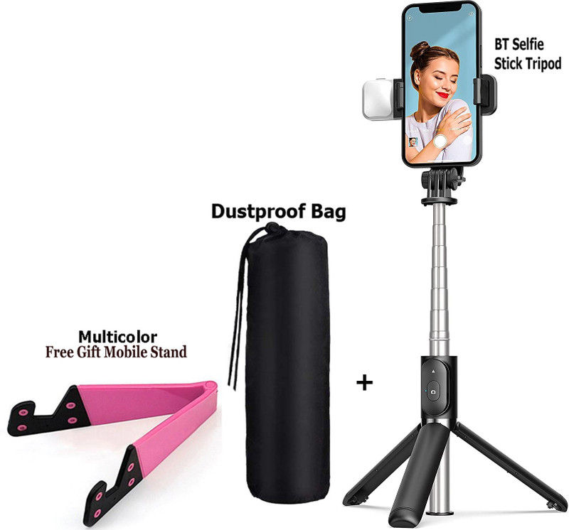 POZUB Bluetooth Extendable Selfie Stick Stand with Led Light Wireless Remote+Carry Bag Single Gimbal for Mobile, Camera(600)