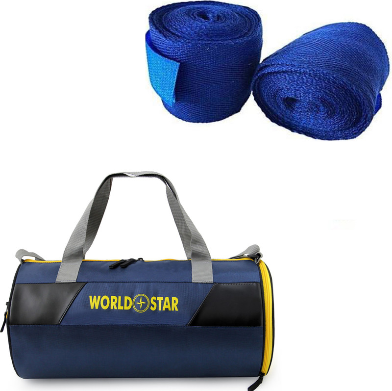 Worldstar Gym Duffel Bag Black Sports (blue) gym bag shoe compartment with blue hand warp(Kit Bag)