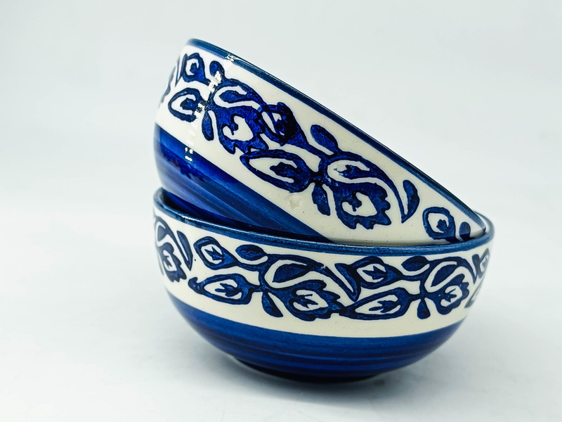 BELA CRAFT Ceramic Serving Bowl Ceramic serving Bowls Katori For Kheer Dry Fruits-Ceramic Serving Bowl Pack of 2(Pack of 2, Blue, White)