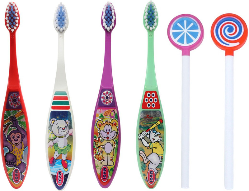 Maxi Oral Care Junior Combo of 4-2 Bingo Junior Toothbrush & 2 Lollipop Tongue Cleaner(4 Items in the set)