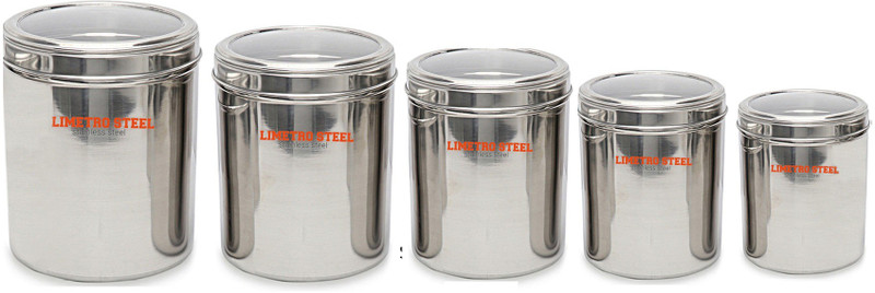 LIMETRO STEEL Stainless Steel Kitchen Container Set / Food Storage Container / Steel Dabba Set Cookware Set(Stainless Steel, 5 - Piece)
