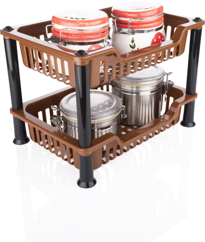 MECHON Plastic Plastic 2 Layer Kitchen Storage Rack, Fruits/Vegetables Rack (2 Layer, Brown) Storage Basket(Pack of 1)