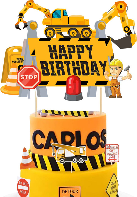ZYOZI Construction Truck Happy Birthday Cake Topper, Construction Truck Cake Decor, Cake Topper(yellow Pack of 1)