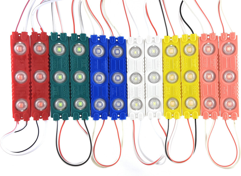 SAMAES 12 Pics 3led Module 12V DC LED Red Blue Green Yellow White Pink 2 pics each LED Light Electronic Hobby Kit