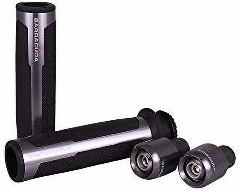 acube mart Barracuda Handle Grip with Metal Handlebar Ends for Motorcycle, Metallic silver Handle Bar Grip For Universal For Bike Universal For Bike(Pack of 2)