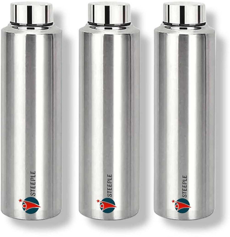 STEEPLE Stainless Steel Fridge Water Bottle, Refrigerator, School, Office, Gym ( 3 Pcs ) 1000 ml Steel Bottle(Pack of 3, Silver)