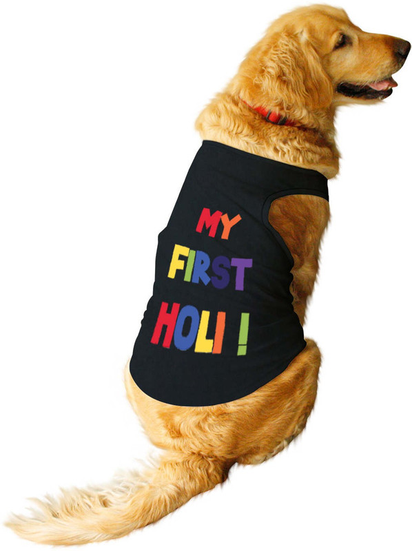 RUSE Tank for Dog(My First Holi Printed Dog Tank T-Shirt( Black) Medium)