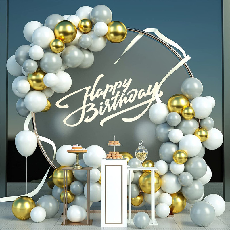 R G ACCESSORIES Solid Gray, golden, white balloon garland kit 65pcs for birthday, bridal shower Balloon(Grey, Gold, White, Pack of 65)