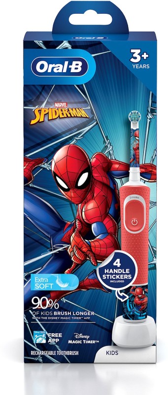 Oral-B Kids Electric Rechargeable Toothbrush Featuring Spider Man, Extra Soft Bristles Electric Toothbrush(Red)