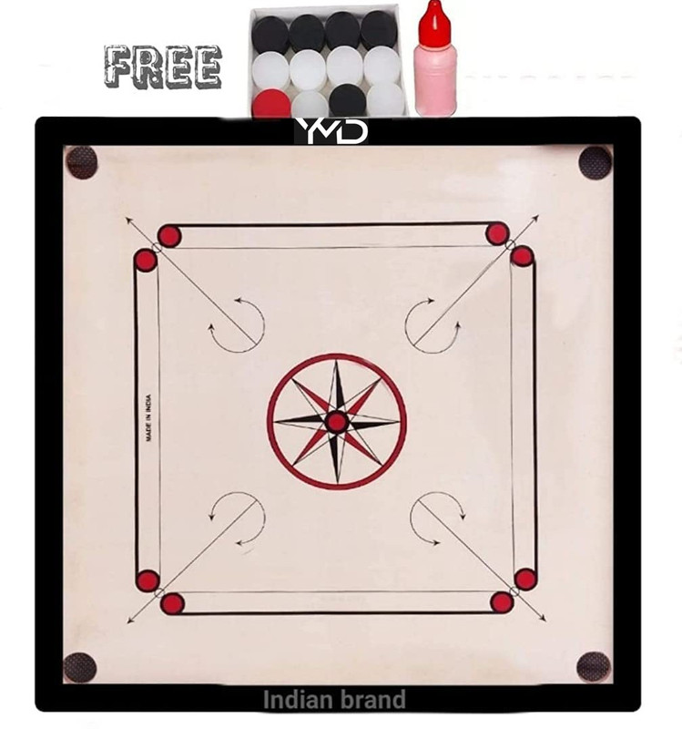 YMD Matte Finish large Carrom Board with Acrylic Coins, Striker, Powder 32 x 32 Inch 80 cm Carrom Board(Beige)