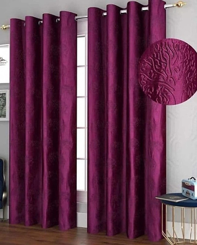 Quibble 274 cm (9 ft) Long Door Polyester Semi Transparent Curtain (Pack Of 2)(Purple, Solid)