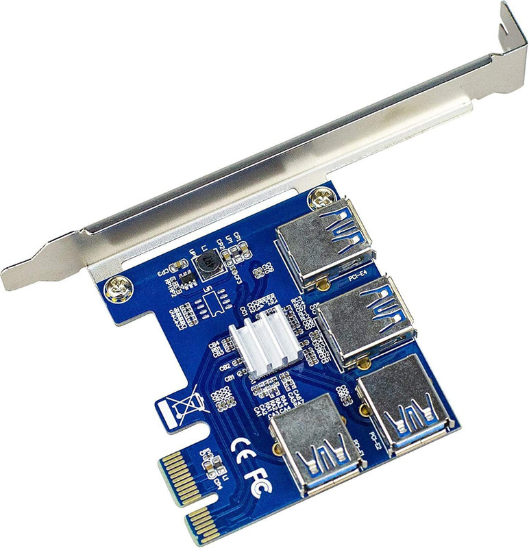 microware PCIe Splitter 1 to 4 PCI-Express, PCI-E 1X to External 4 USB 3.0 Adapter Network Interface Card(Blue)