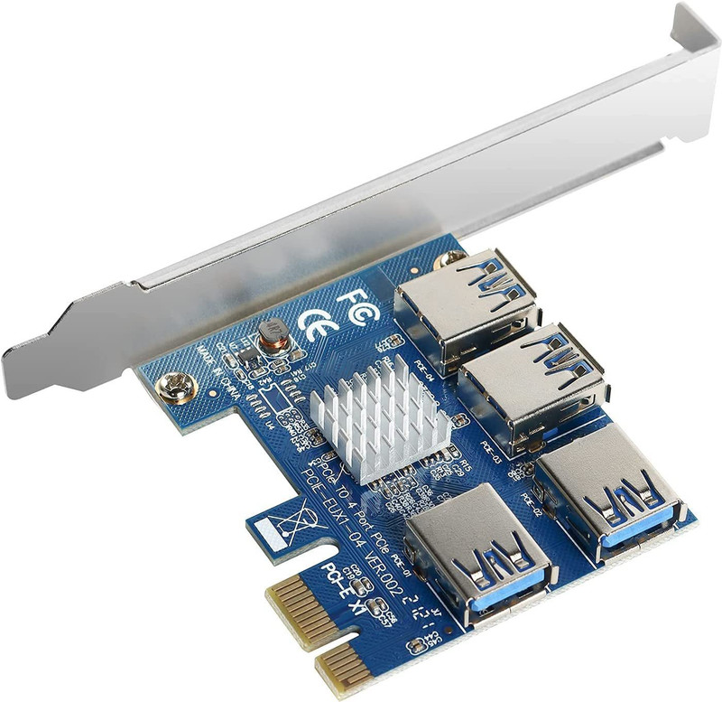 microware PCI-E Splitter 1x4 PCI Riser Card,PCIe 1 to 4 PCI-Express 16X Slots Riser Card, Network Interface Card(Blue)