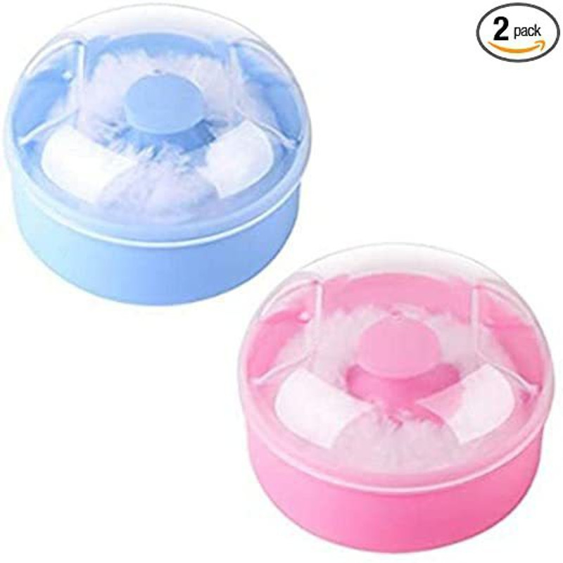 SIYAA Powder Box Case With Puff Pack Of 2 Pcs With Multi-Colour ( Cotton Fuff )(Pink, Blue)