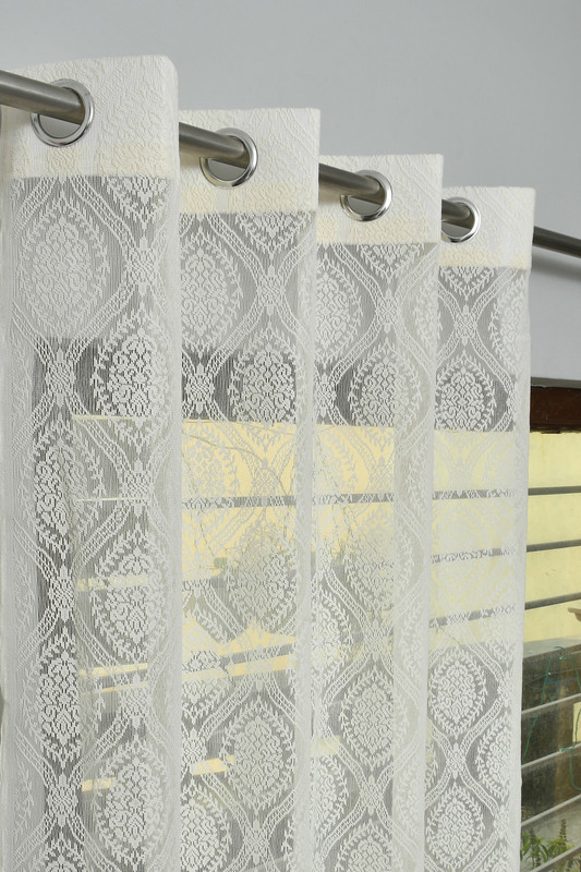 Arick Home 153 cm (5 ft) Window Polyester Semi Transparent Curtain (Pack Of 2)(Cream, Self Design)