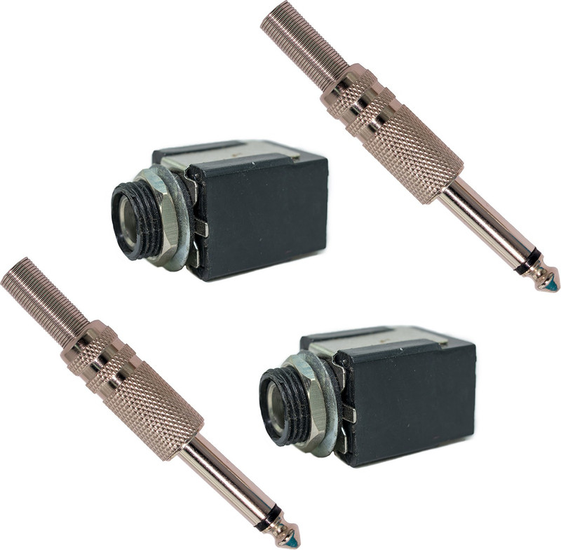 Ovicart 6.35mm MONO Jack Female Socket 6.3 Metal Male Audio Jack 2 Pair Male / Female 6.3 Jack pin Connector(Silver, Black)