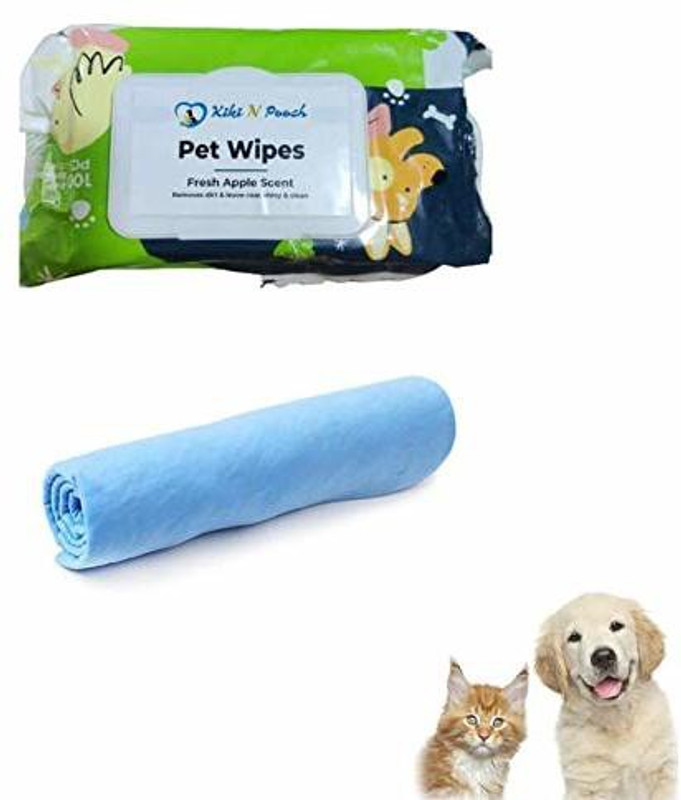 Pups&Pets Dog Combo Pack Bath Towel, Wet Pet Wipes - Combo of 2 Grooming Gloves for Dog & Cat(Multicolor, Large)
