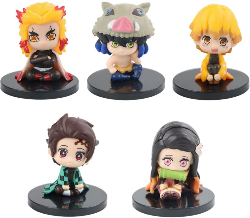 RVM Toys Demon Slayer Action Figure Set of 5 Size 5CM Toy for Car Dashboard, Cake Topper(Multicolor)