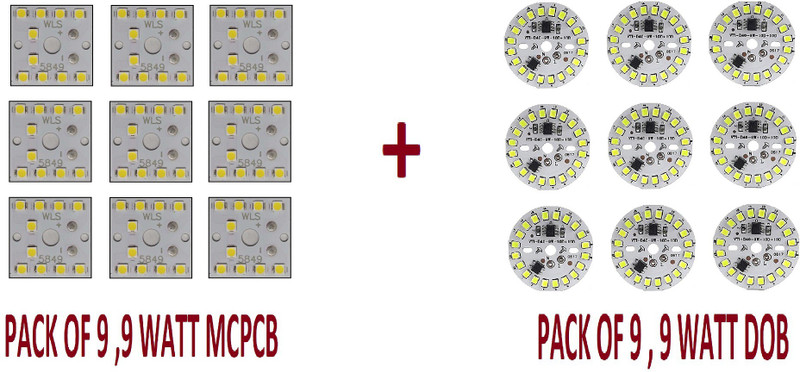 Onas 9 Pcs 9 Watt MCPCB & 9 Pcs 9 Watt DOB White LED Bulb Raw Material Light Electronic Hobby Kit