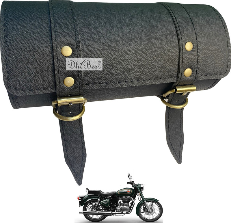 Dhe Best Back Seat Round Saddle Bag for Royal Enfield (Black) Saddle Bag Black Leatherette Motorbike Saddlebag(2 L)