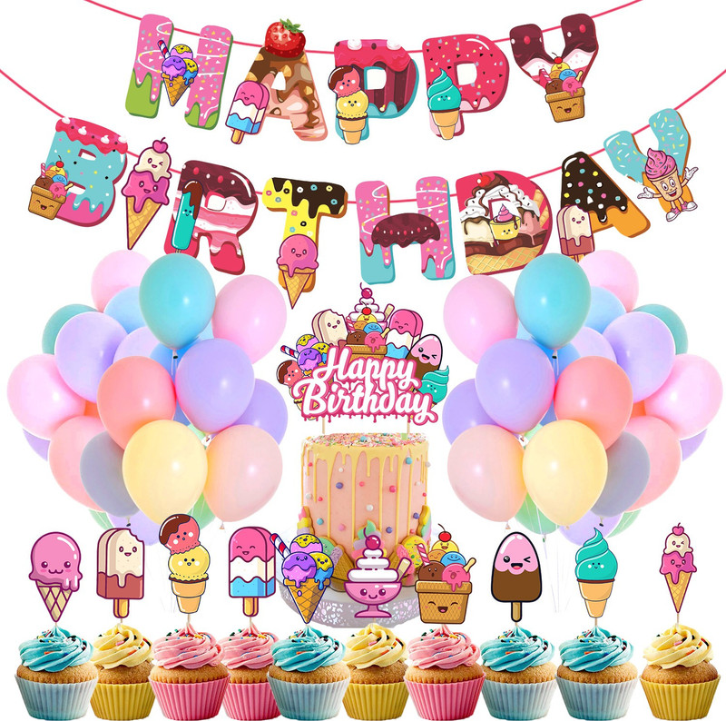 ZYOZI Ice Cream Party Favor Decorations, Ice Cream Theme Party Supplies( Pack of 37)(Set of 37)