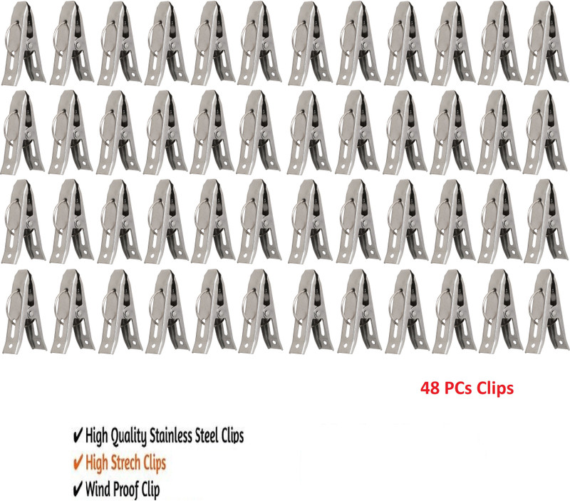 Fashion Bizz 48 Cloth Peg/ Drying Pins for Hanger/Rods/Ropes Stainless Steel Cloth Clips(Steel Pack of 48)