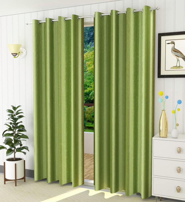 Fabrilia 152 cm (5 ft) Window Polyester Room Darkening Curtain (Pack Of 2)(Green, Plain)