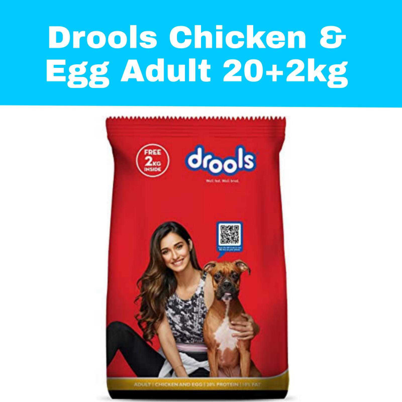 Drools 3+ 1.2 kg free Real Chicken and Egg 4.2 Kg (2x2.1 Kg) Dry Adult Dog Food