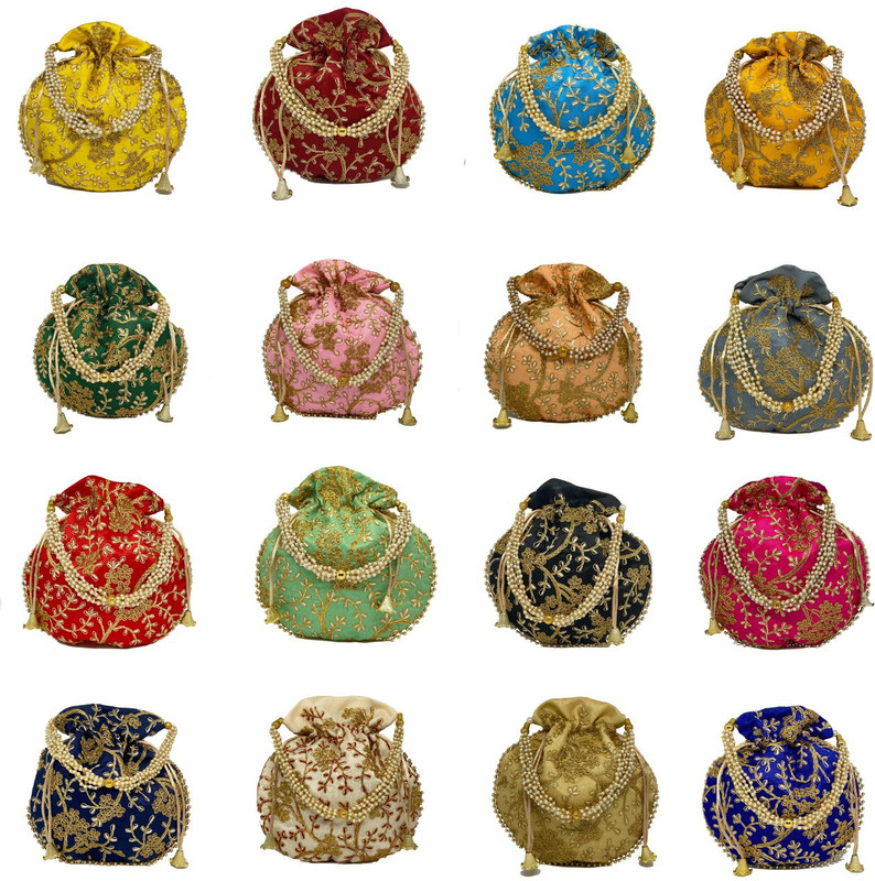 PREESA Women's Silk Pack of 12 Combo Potli Bag, Wedding Gift, Return Gift Potli Potli(Pack of 12)