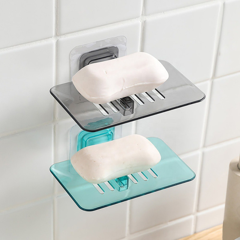 GRISHVA Self Adhesive Wall Mounted Soap Disk Case Holder for Kitchen Sink Bathroom(Grey)