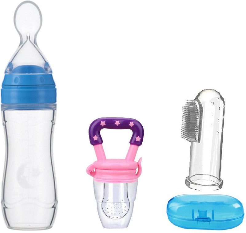 Honey Boo Baby Food Feeder And Baby Fruit Nibbler & Tongue Cleaner - Combo Set Offer Teether and Feeder(Multicolor)