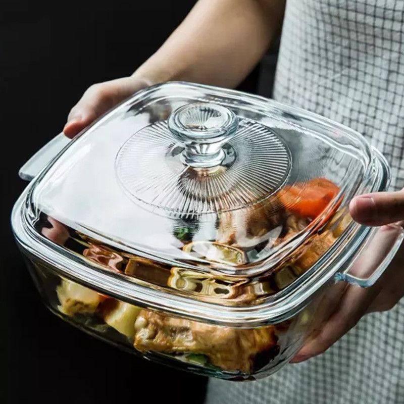 Crystalarc Glass Serving Bowl 2.5Ltr Microwave Safe Dish with Lid Versatile, Safe, and Heat-Resistant Cookware(Pack of 1, Clear)