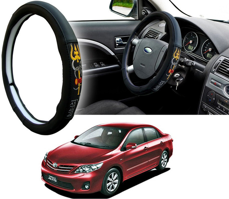 Selifaur Steering Cover For Toyota Corolla Altis(Black, Leatherite, Fabric)