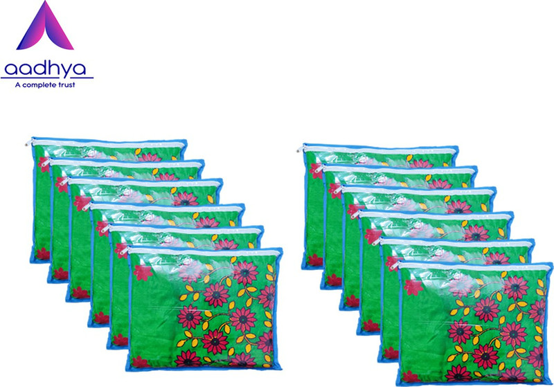 Aadhya high quality (80gsm non woven fabric) pack of 12 piece non woven single saree cover garment cover, travelling organiser,suit cover and gift organiser for women(Blue)