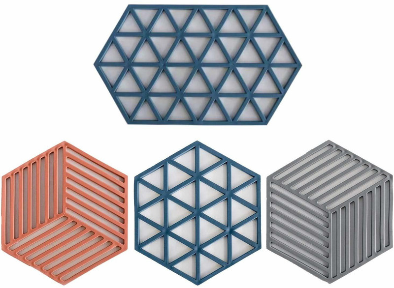 YANCI Non-Slip Reusable Insulated Flexible Pot Holder Coaster Mat (1 Large & 3 Small) Silicone Trivet(Pack of 4)