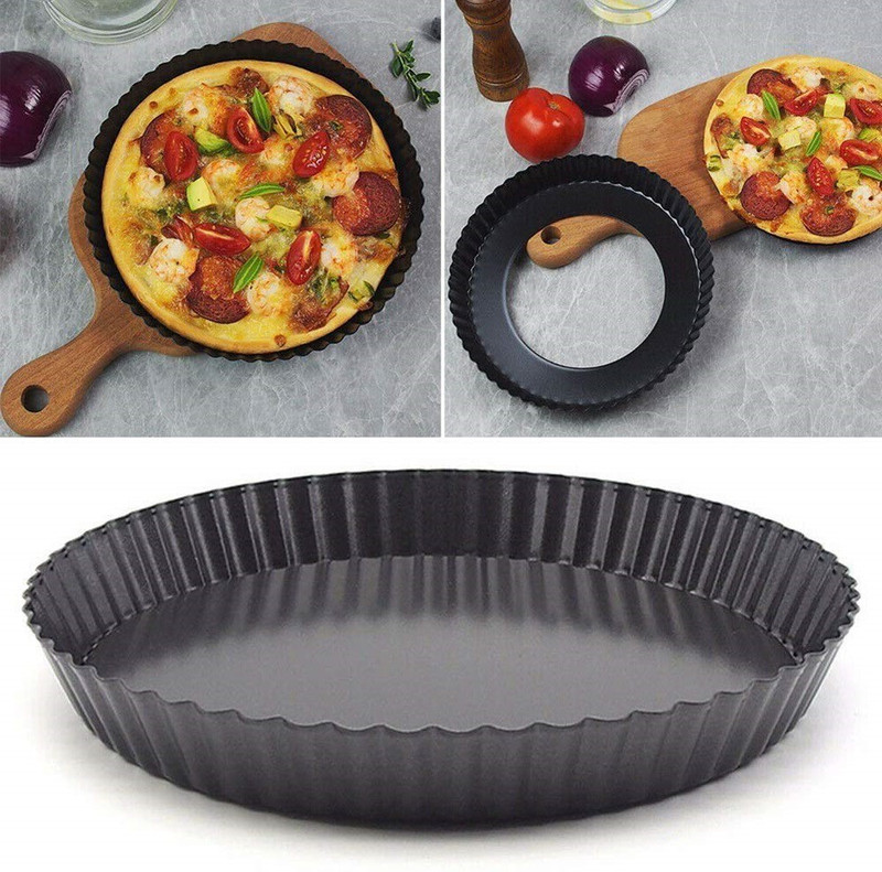 KitchenFest Non-Stick Carbon Steel Pie Tart Quiche Pizza Pan Removable Loose Bottom, 11 Inch Baking Pan(Microwave Safe)