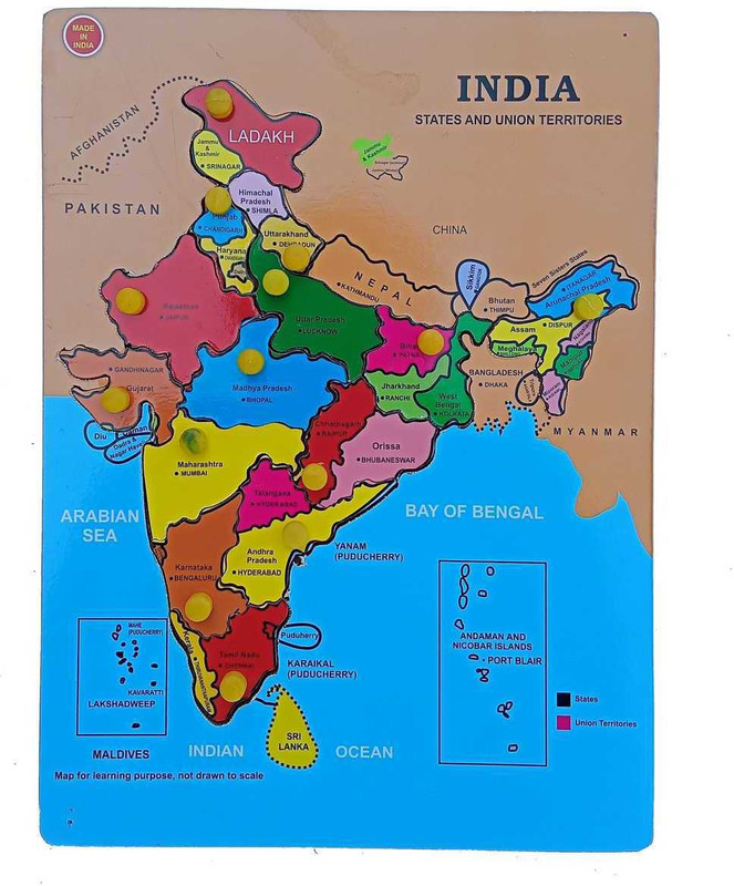 FireFlies Wooden India Map Puzzle Toy With Nob for kids(Brown)