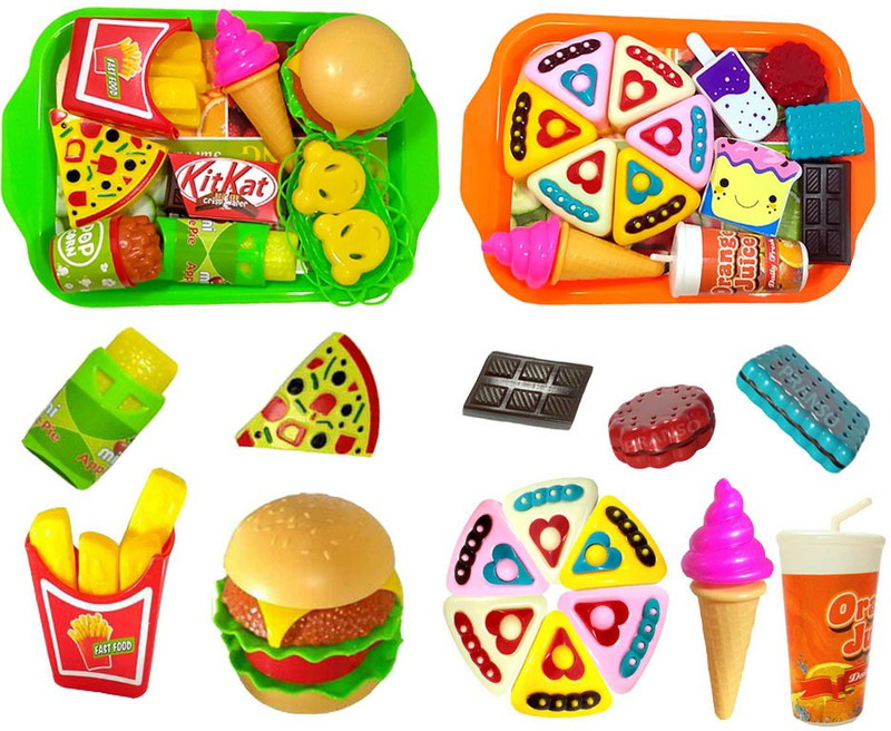 PRANSO Barger Pizza Toy Dessert Set Food Playset For Boys Girls Kids Combo Pack Of 2