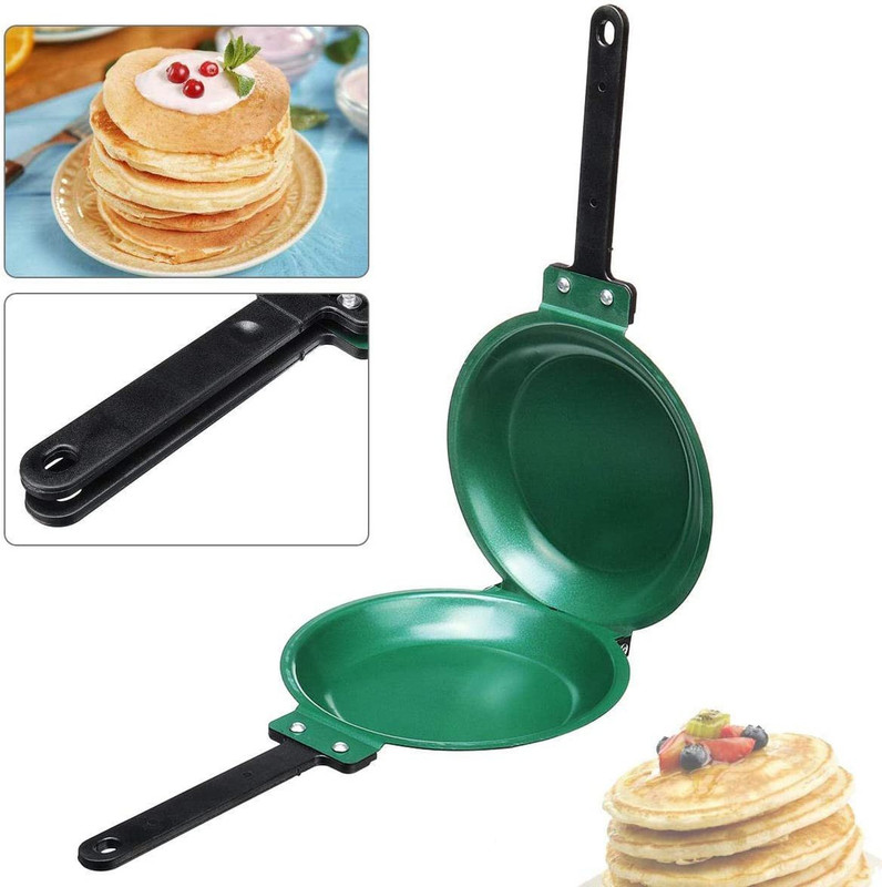 Flipco Folding Stainless Steel Nonstick Omelette Frying Pan Double Side Frying Pan Pancake Pan 19 cm diameter with Lid 0.6 L capacity(Ceramic, Non-stick, Induction Bottom)