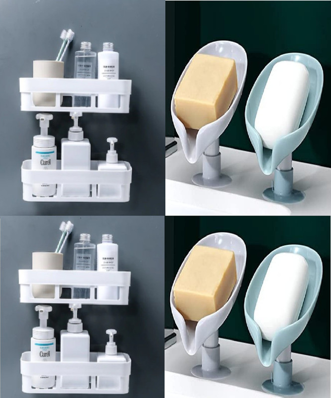 Qrex Easy to Install Vacuum Suction soap holder Bathroom Shelf Plastic Toothbrush Holder(White, Multicolor, Wall Mount)