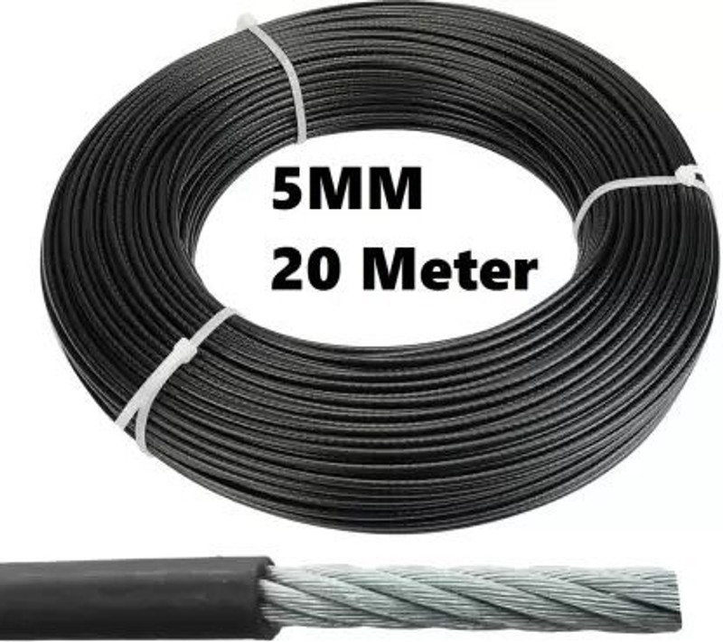 zenithfitness 20 metres Gym machine Cable Wire Rope PU Coated inside steel Multi-training Bar(Black)