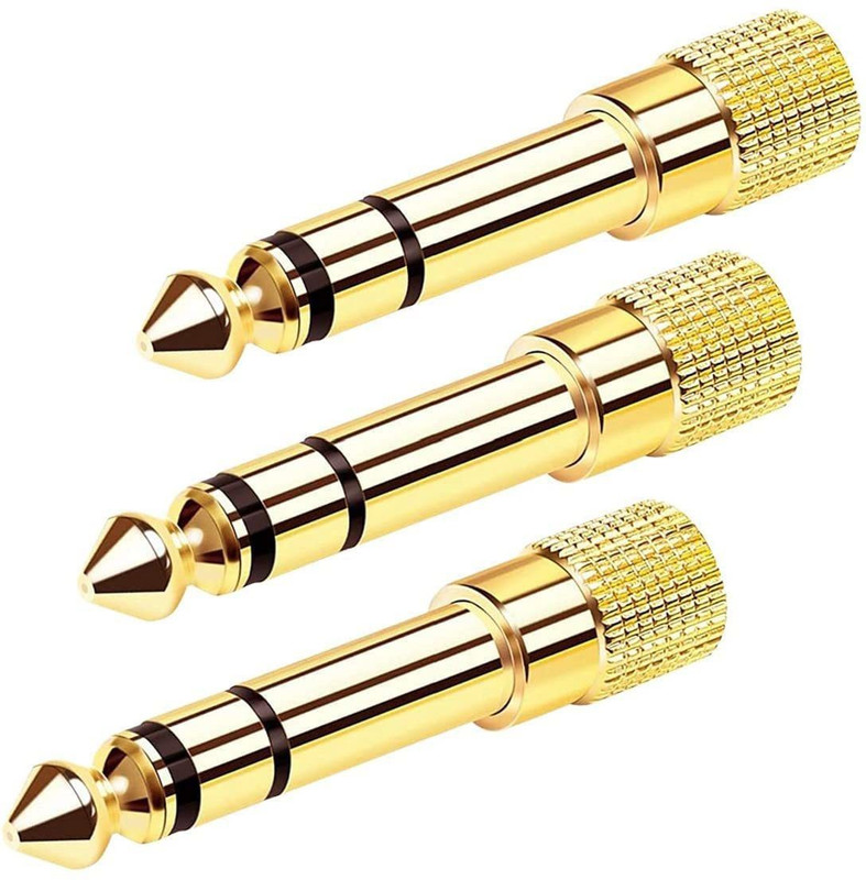 Crystonics Gold Plated (Pack of 3) 6.35mm TRS Male Plug To 3.5mm Stereo Female Audio Jack Suitable for amplifiers, mixing console, Digital Piano, Keyboard or receivers.(Golden)