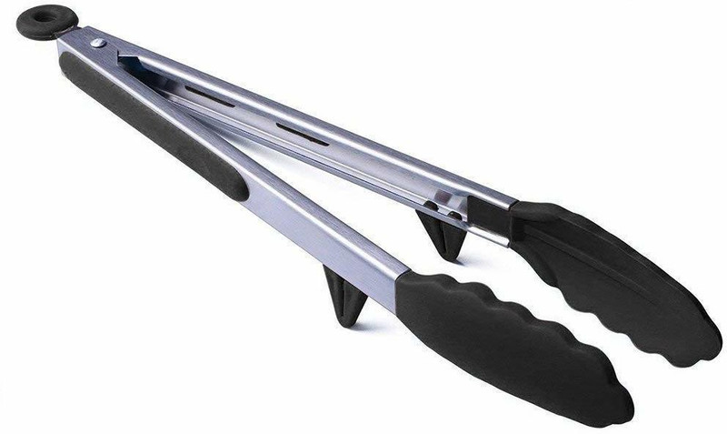 Flipkart SmartBuy 12Inch tong Black Stainless Steel Locking Cooking Tongs with Silicone Tips 12 Inch black 30 cm Serving Tongs(Pack of 1)