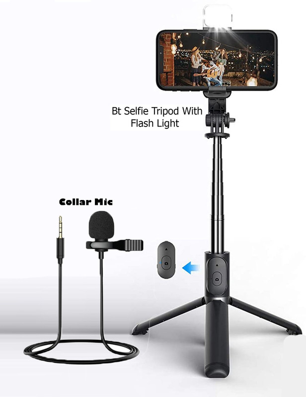 BUFONA Selfie Sticks Phone Holder Camera Flash Brackets+Collar Microphone Bluetooth Tripod, Monopod, Monopod Kit, Tripod Ball Head, Tripod Bracket, Tripod Clamp, Tripod Kit(Black, Supports Up to 600 g)